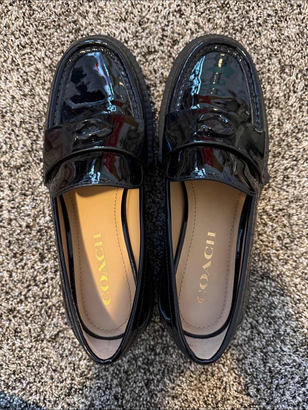 Coach Black Patent Leather Leah Penny Loafers
